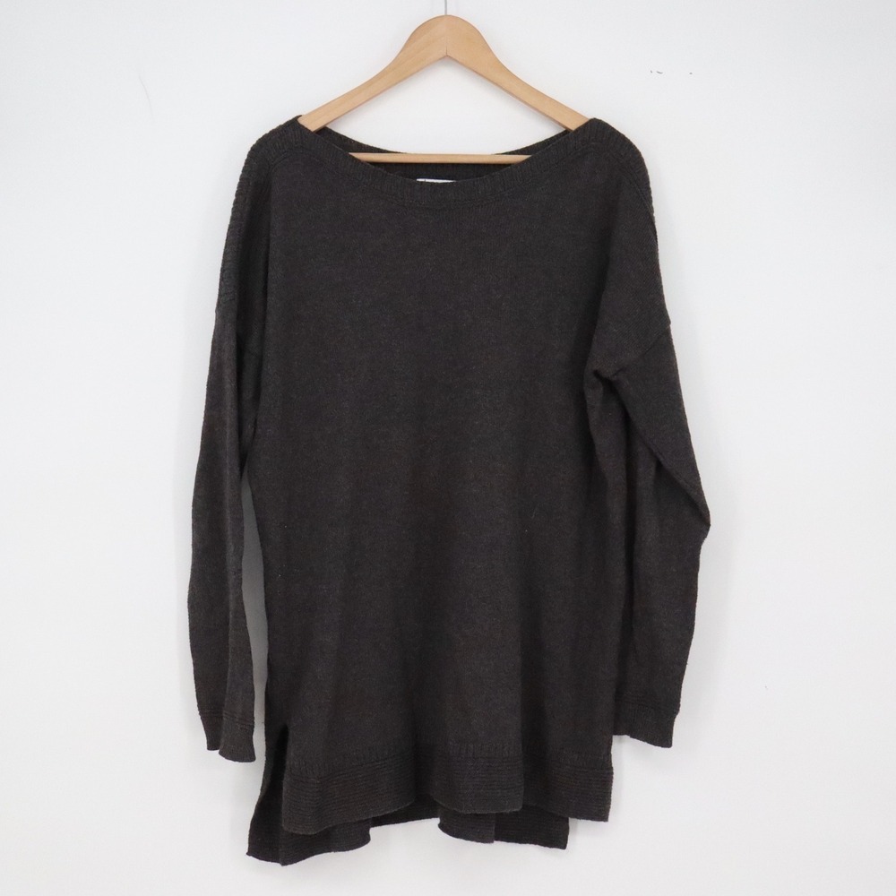 Old Navy Sweater Womens L Tunic Charcoal Grey Boat Neck Side Slit Excellent